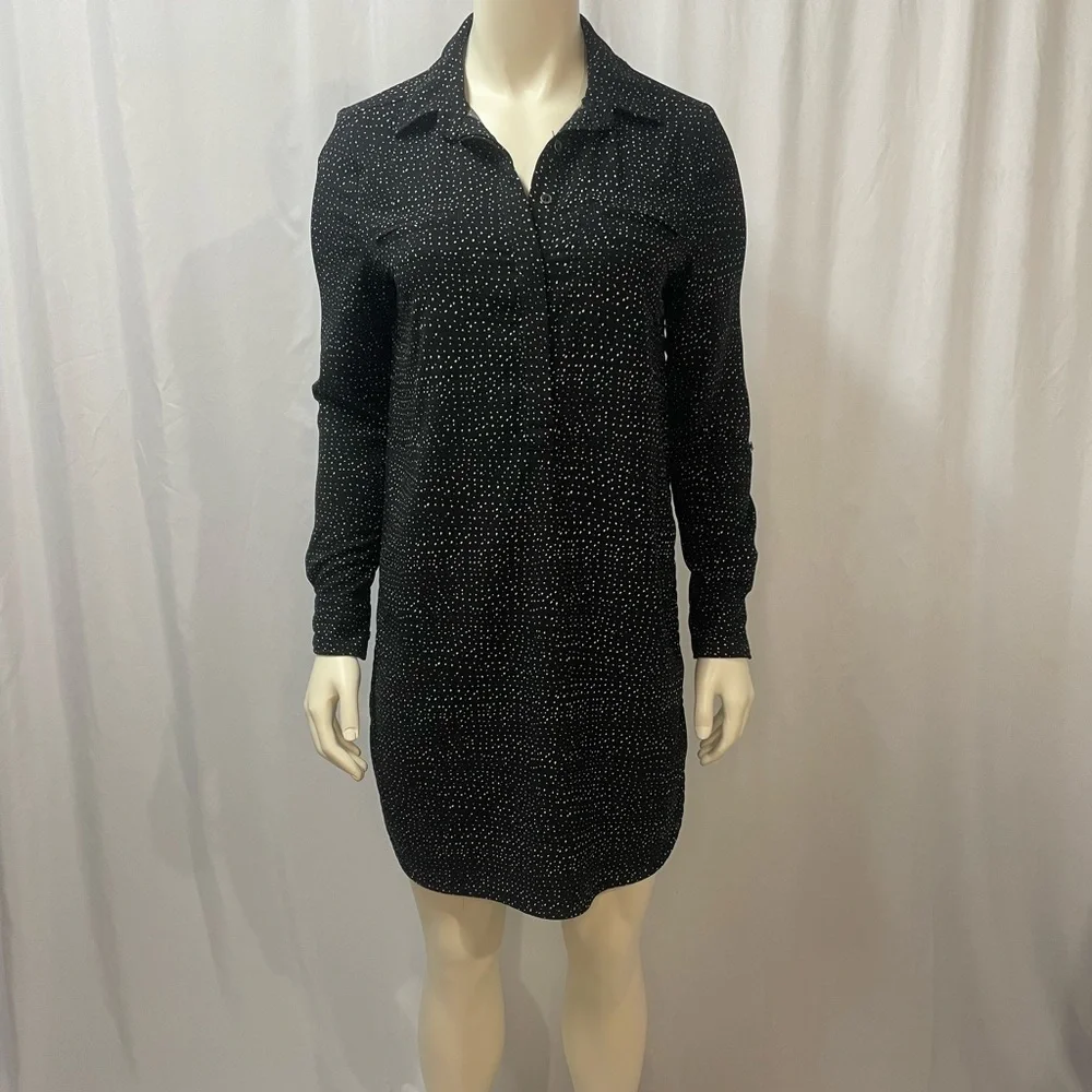 Lila Rose Long Sleeve Shirt Dress size Black and White Polka Dot Size Small - Picture 1 of 9